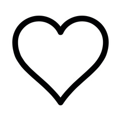 A simple black outline of a heart shape with smooth curves and a pointed bottom on a white background