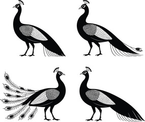 A collection of nine black cat silhouettes on a white background, featuring various feline poses such as sitting, stretching, and playing, illustrating the playful and graceful nature of cats.