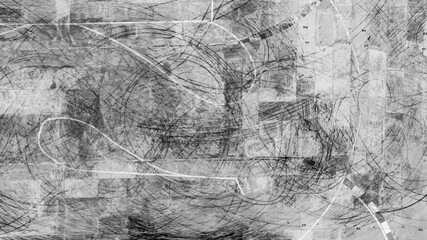 Aerial view car tire marks abstract street road background with black tire marks on race track,...
