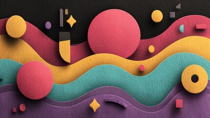 Obraz premium Abstract layered shapes in vibrant colors on textured waves