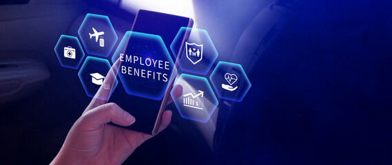 Employee Benefits Career Concept. Business Bonus Work Perks, Fringe benefits for employee...