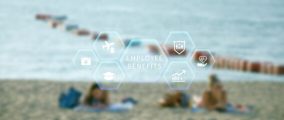 Employee Benefits Career Concept. Business Bonus Work Perks, Fringe benefits for employee...