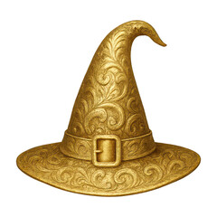 PNG Golden ornate witch hat illustration.