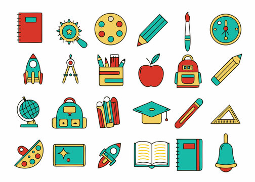 Colorful School Icon Collection