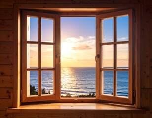 Ocean view from wooden window