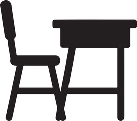 Silhouette vector of classroom desk and chair, perfect for school, education, study, and learning environment designs.