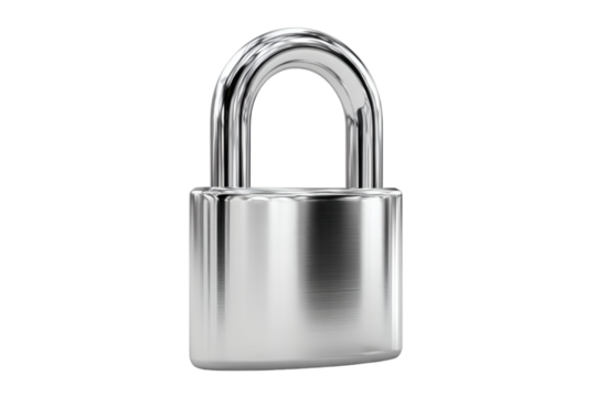 Shiny silver padlock isolated on transparent background