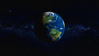 Fototapeta premium Earth's Beauty in Space: A vibrant view of planet Earth suspended in the vastness of space, revealing the beauty of continents, oceans, and atmosphere, captured in stunning detail.