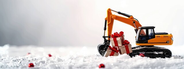 Playful Toy Construction Vehicle with Christmas Presents