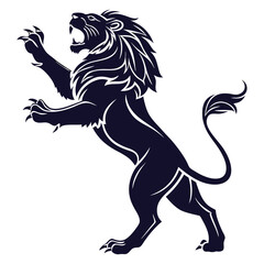 Obraz premium Majestic lion roaring and rearing upward silhouette