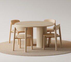 Light wood round dining set on beige rug