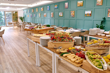 An Abundant Display of Culinary Delights at a Well-Appointed Banquet Table Surrounded by Elegant Decor and Inviting Atmosphere