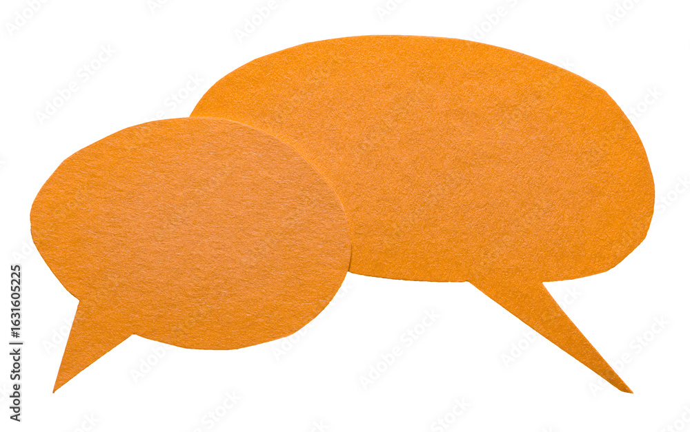 Poster orange blank cut out cardboard paper speech bubbles with copy space for text on transparent png back