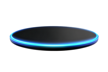 Sleek modern black podium with vibrant blue light accents for product showcase or award ceremony