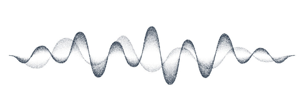Noise grain sound wave, vector music soundwave line with halftone dotted pattern. Black stipple gradient dotwork. Vintage noise grain, sand stipple voice and musical sound waveform flow or sine wave