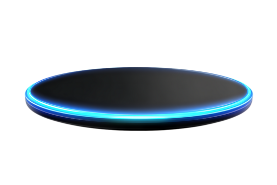 Sleek modern black podium with vibrant blue light accents for product showcase or award ceremony