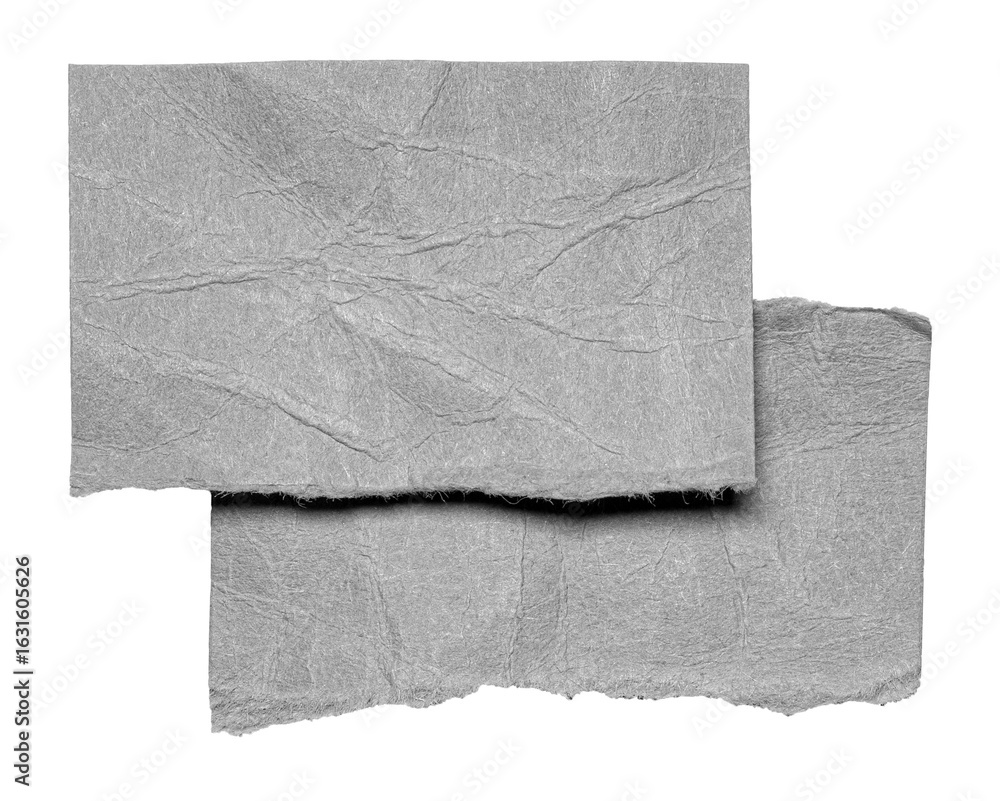 Poster two gray overlapping isolated cut out blank paper notes cardboard with copy space for text, transpar