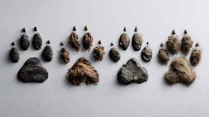 World animal day animal paw prints made of different natural materials like mud, dirt, sand, and soil