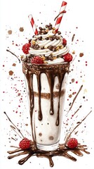 Delicious Chocolate Raspberry Milkshake with Whipped Cream and Chocolate Chips.