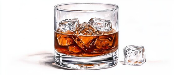 Whiskey on the Rocks Watercolor Painting