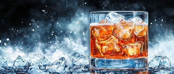 Whiskey on the Rocks with Ice Splash