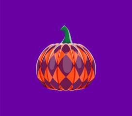 Halloween pumpkin font period cartoon symbol. Halloween English ABC special symbol, checkered pumpkin font typeset vector punctuation sign or mark. Latin alphabet typeface element