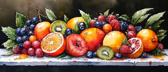 Vibrant Watercolor Still Life of Fresh Fruit