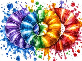 Rainbow Croissants Watercolor Painting