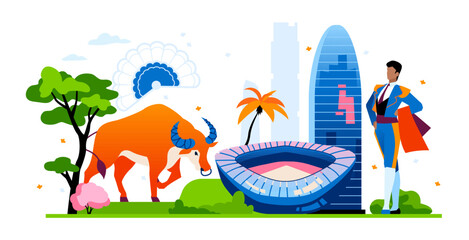 Travel to Spain - colorful flat design style illustration