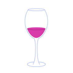 Wine glass for red or white wine, elegant stemware for alcohol beverage, classic drinkware for parties, celebrations or romantic dinner, isolated flat vector illustration.
