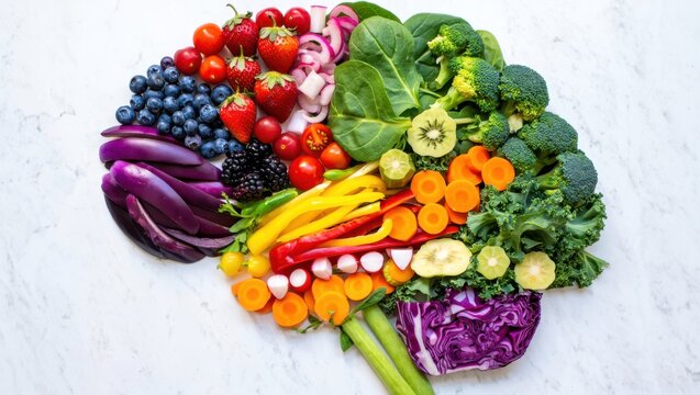 Healthy brain shape made of fresh fruits and vegetables - Powered by Adobe