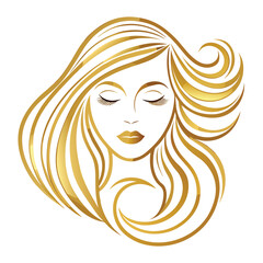 Elegant golden woman face with flowing hair symbolizing beauty and luxury
