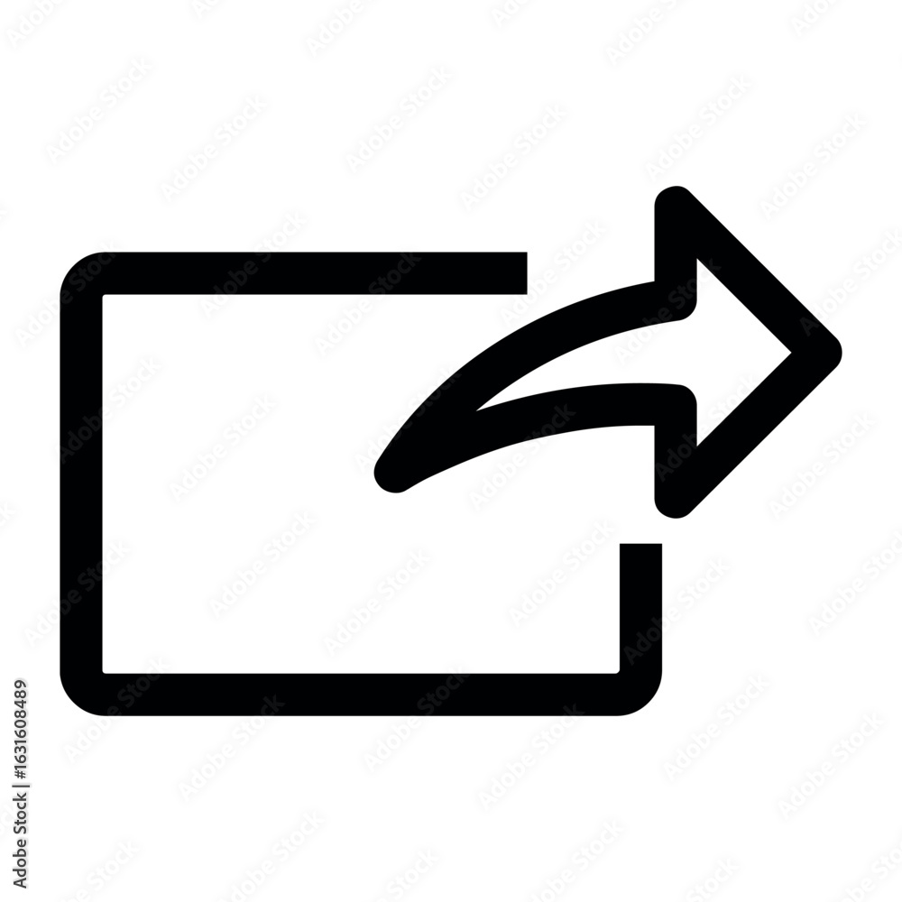 Poster outline icon depicting a box with an arrow exiting to the right indicating sharing or exporting data