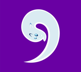 Halloween font 9 digit ghost cartoon funny character. Halloween spooky monster personage latin alphabet figure or number. English ABC typeface vector numeral symbol, font nine digit ghost character