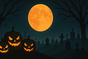 halloween background with pumpkins and moon