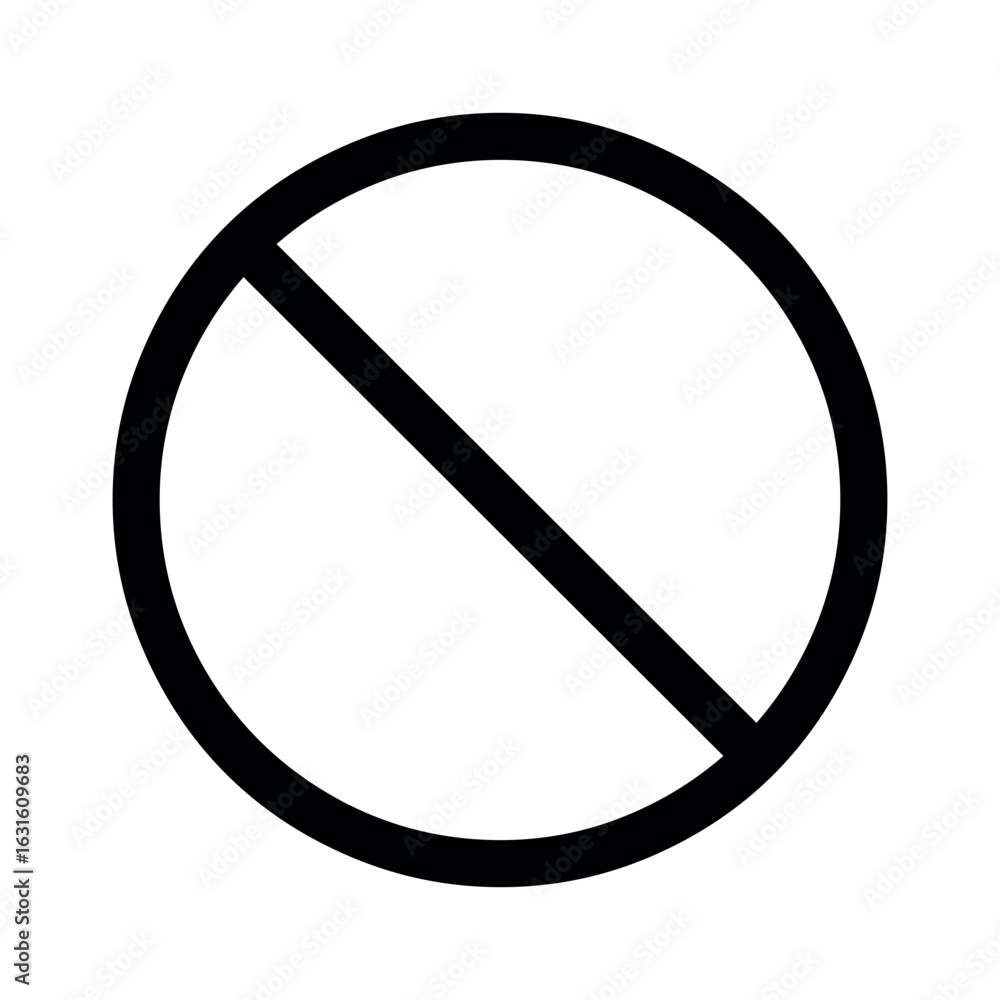 Poster a simple black and white image showing a circle with a diagonal line across it indicating prohibitio