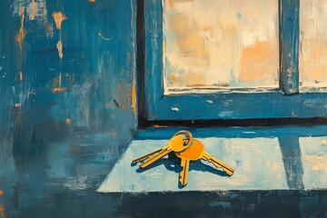 Keys placed on a table in a new apartment or hotel room, representing the concept of new beginnings, homeownership, or travel, Generative AI