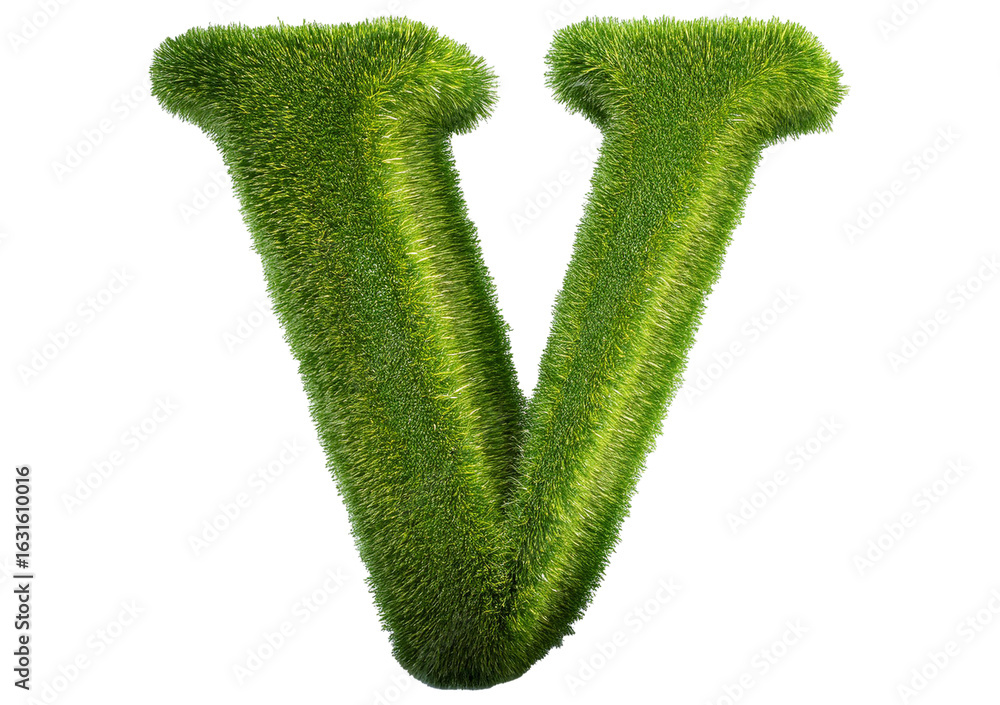 Poster grass font 3d rendering letter v isolated on a transparent or white background