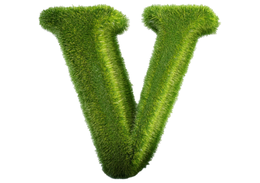 Grass font 3d rendering letter V isolated on a transparent or white background - Powered by Adobe