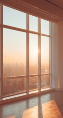 Fototapeta premium Sunrise view from a high-rise window