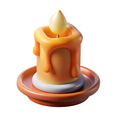 Orange dripping candle on saucer isolated on transparent background
