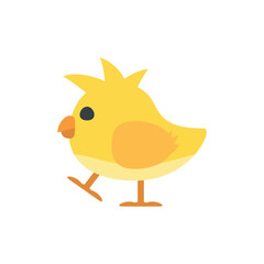 Illustration of a small yellow bird with a tuft of feathers walking on thin legs on a white background
