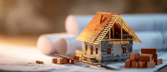 The miniature house model showcasing intricate design and construction details.