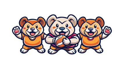 Three cartoon bears playing rugby vector illustration for kids and children design asset image