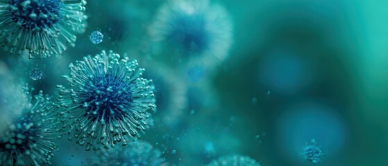 The microscopic view of a virus showcasing intricate details in blue tones.