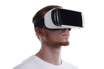 Man wearing virtual reality headset isolated on transparent background