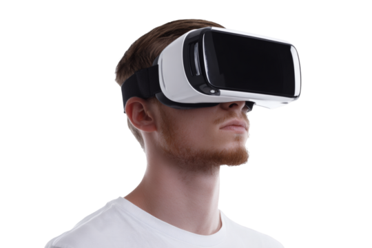 Man wearing virtual reality headset isolated on transparent background