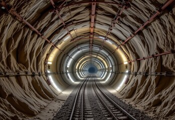 tunnel sections prone to fault zones receive extra reinforcement using steel arches and mesh to counteract geological weaknesses encountered underground.