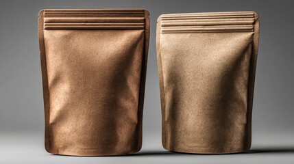 Obraz premium Brown kraft paper bags for food packaging showcase different textures and designs at a product display setting