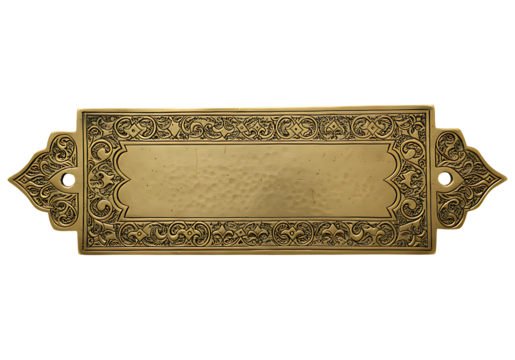 Moroccan brass nameplate with vintage filigree details and hammered finish for ethnic and decorative use